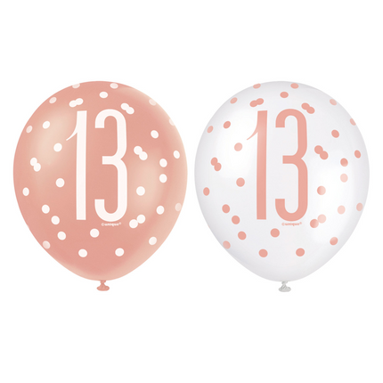 Ballons 13 Jahre Rose Gold 30cm 6Stk