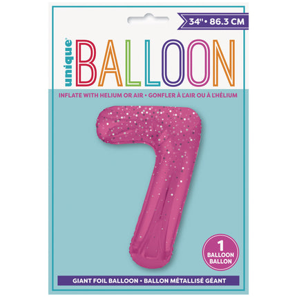 7 Jahre Figur Ballon Pink Dots 86cm