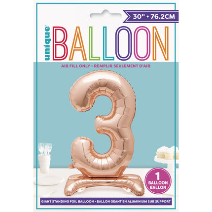 Folienballon Figur 3 Rose Gold Standard 76cm