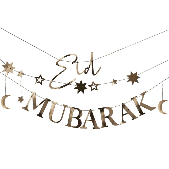 Goldene Ramadan Buchstabengirlande Eid Mubarak 1,5 m 3 Stk.