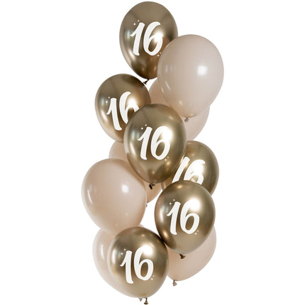 Gold Ballons 16 Jahre Chrom 33cm 12Stk