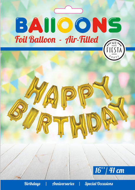 Buchstaben-Ballon-Set Happy Birthday Gold