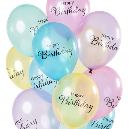 Happy Birthday Ballons Pastell Transparent 30cm 12 Stk.