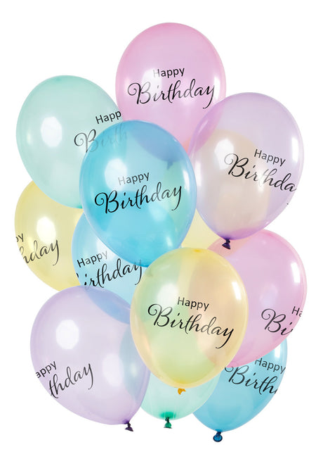 Happy Birthday Ballons Pastell Transparent 30cm 12 Stk.