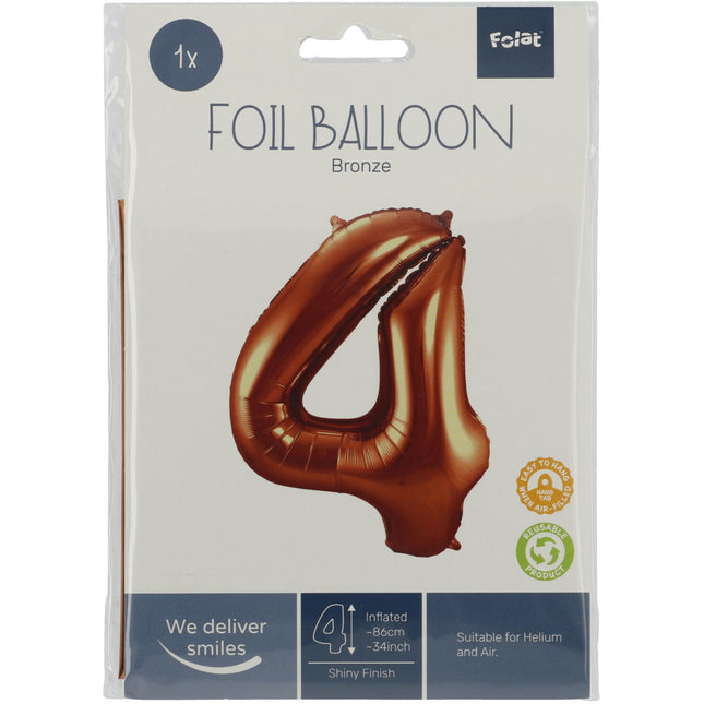 Folienballon Figur 4 Bronze XL 86cm leer