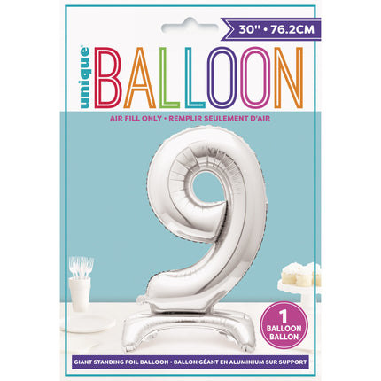 Folienballon Figur 9 Silber Standard 76cm