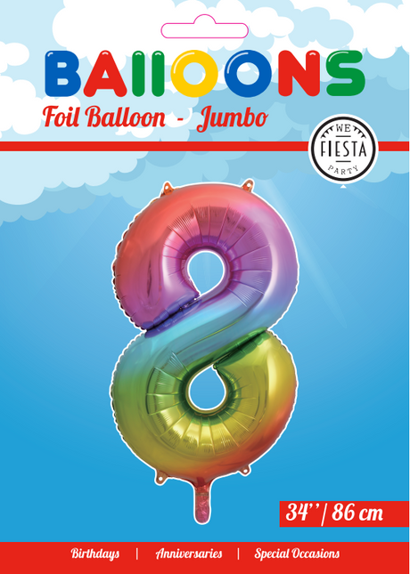 Folienballon Figur 8 Regenbogen XL 86cm leer