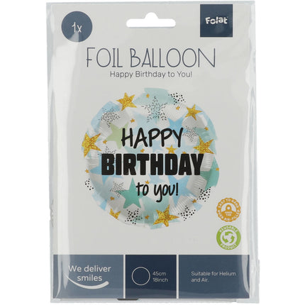 Heliumballon Happy Birthday Sterne Blau Gold Leer 45cm