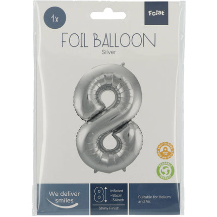 Folienballon Figur 8 Silber Metallic XL 86cm leer