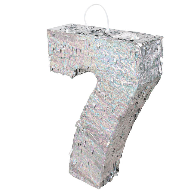 Silberne Pinata 7 Jahre Holographisch 40cm