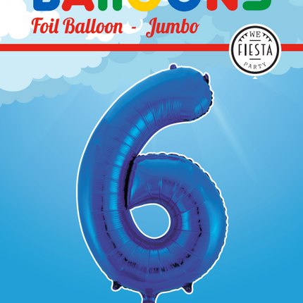 Folienballon Figur 6 Blau XL 86cm leer