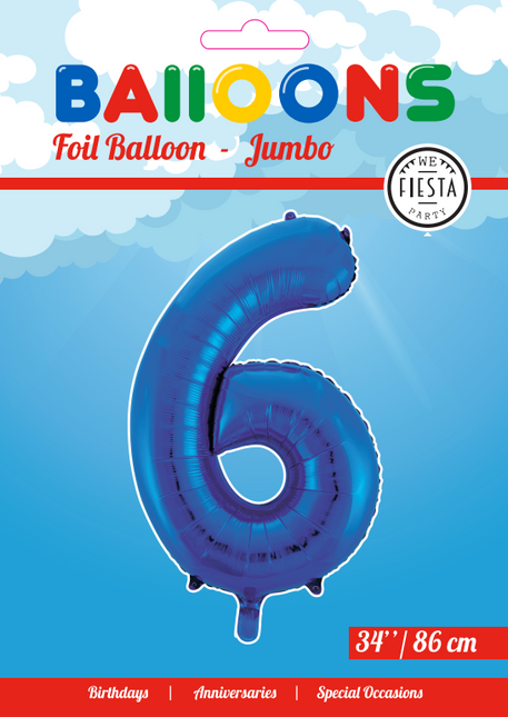 Folienballon Figur 6 Blau XL 86cm leer