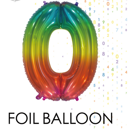 Folienballon Figur 0 Regenbogen Transparent 66cm