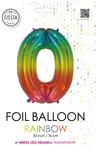 Folienballon Figur 0 Regenbogen Transparent 66cm