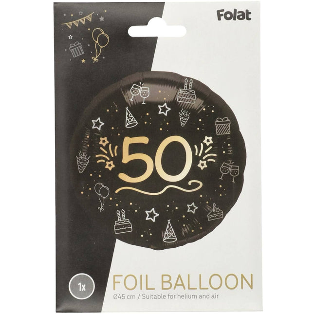 50 Jahre Helium Ballon Schwarz Gold Leer 45cm