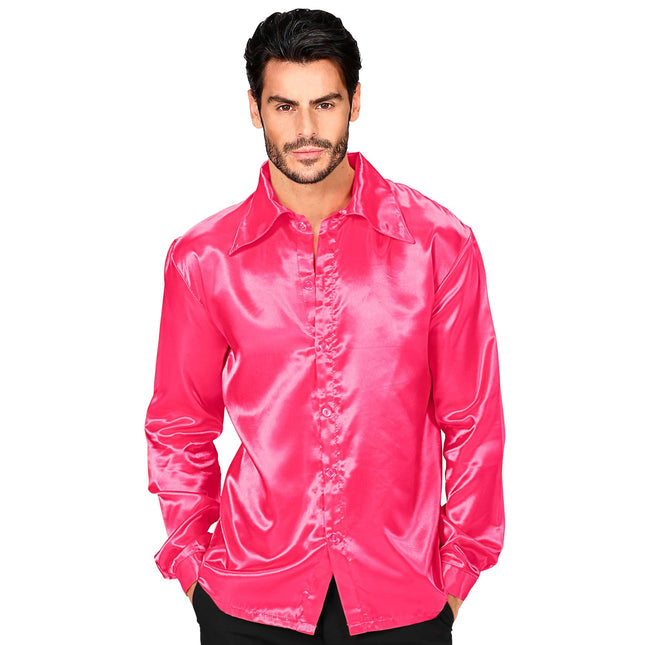 Disco 70S Bluse Rosa Herren Satin