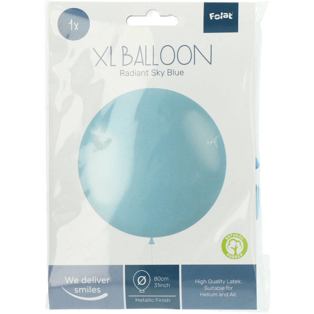 Hellblauer Ballon Metallic Himmelblau 80cm