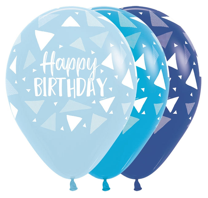 Ballons Happy Birthday Dreiecke Blau Mix 30cm 25Stk