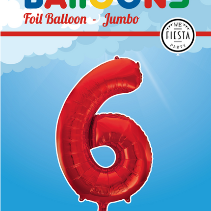 Folienballon Figur 6 Rot XL 86cm leer