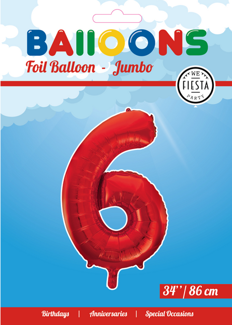 Folienballon Figur 6 Rot XL 86cm leer