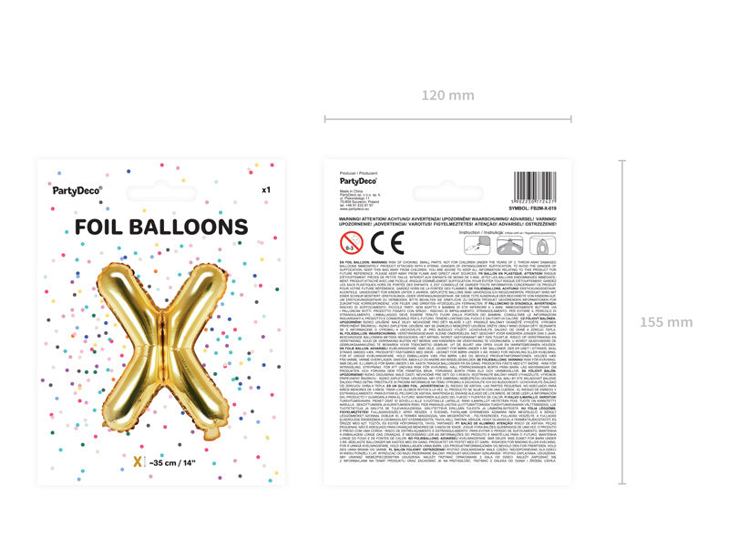 Folienballon Buchstabe X Gold Leer 35cm