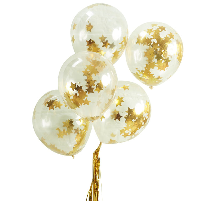 Gold Konfetti Ballons Sterne 30cm 5Stück