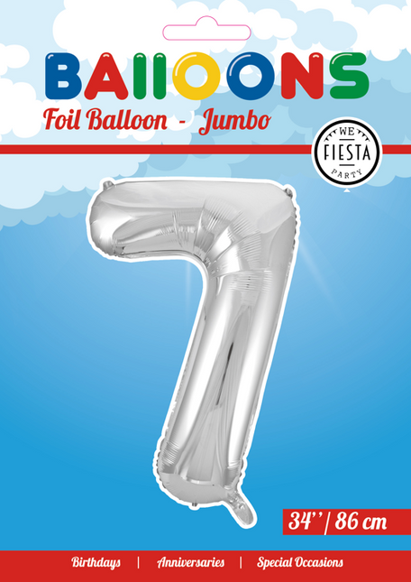 Folienballon Figur 7 Silber XL 86cm leer