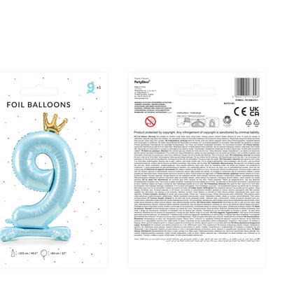 Folienballon Figur 9 Hellblau Standard Leer 84cm