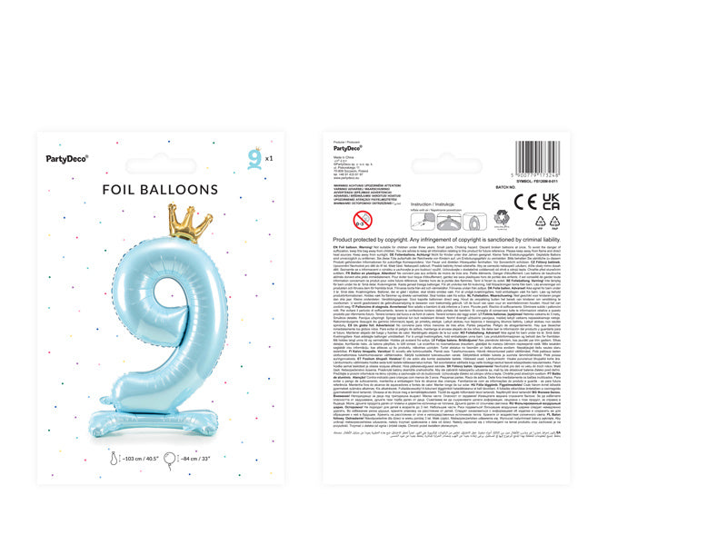 Folienballon Figur 9 Hellblau Standard Leer 84cm