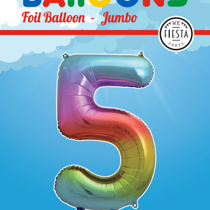 Folienballon Figur 5 Regenbogen XL 86cm leer