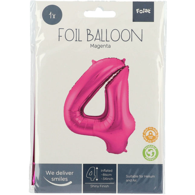 Folienballon Figur 4 Fuchsia Metallic XL 86cm leer