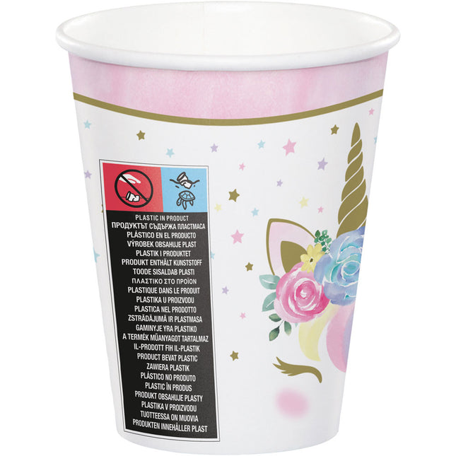 Einhorn Becher Blumen 256ml 8Stück