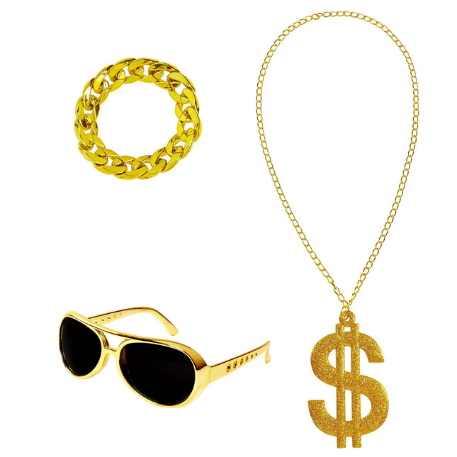 Rapper Accessoire Set Gold 3 Stück