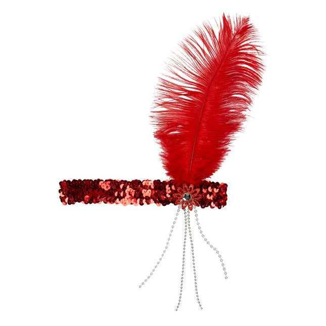 Rotes Stirnband Flapper Feather