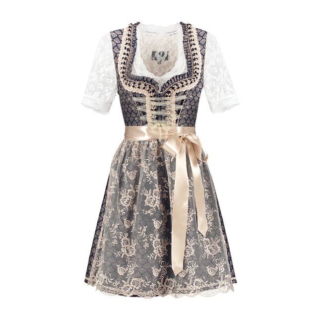 Blau Weiß Creme Dirndl Kleid Oktoberfest Frauen 2 Stück