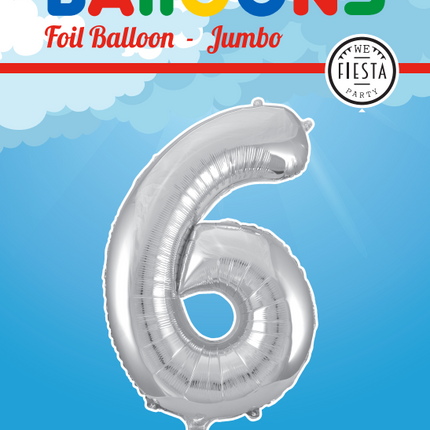 Folienballon Figur 6 Silber XL 86cm leer