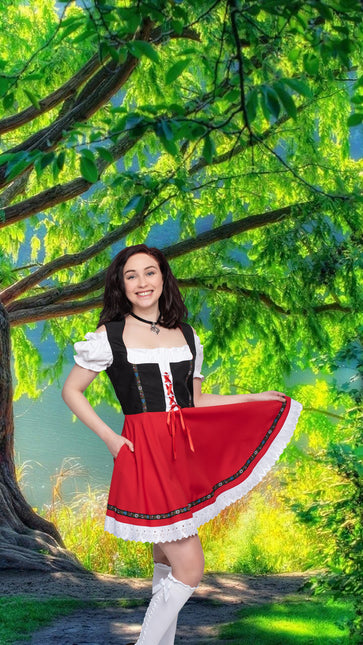 Oktoberfest Dirndl Kleid Oktoberfest Schwarz Rot Damen