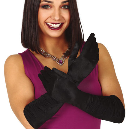 Halloween Handschuhe Samt Schwarz 45cm