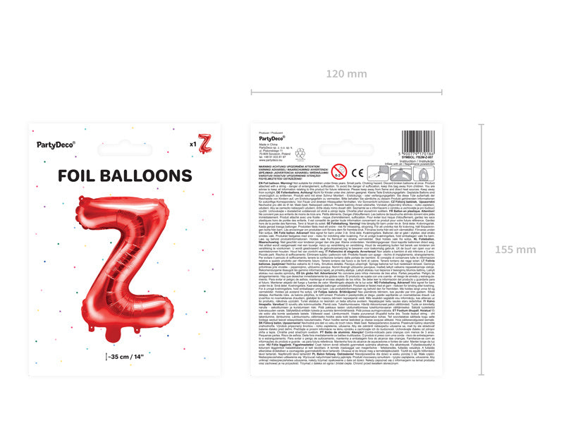 Folienballon Buchstabe Z Rot Leer 35cm