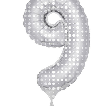 Folienballon Figur 9 Silver Dots XL 86cm leer