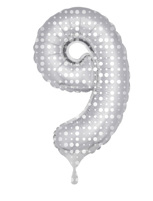 Folienballon Figur 9 Silver Dots XL 86cm leer