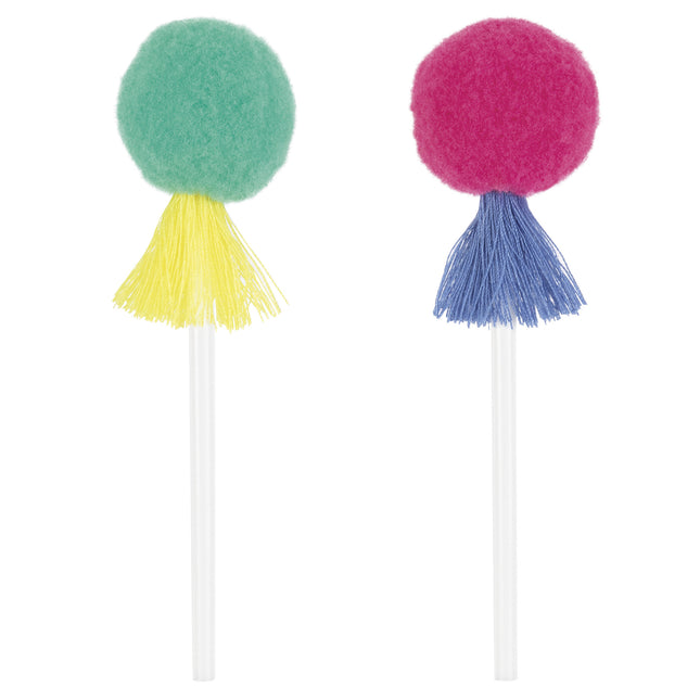 Bunte Cupcake Topper Pom Pom & Quasten 8 Stk.