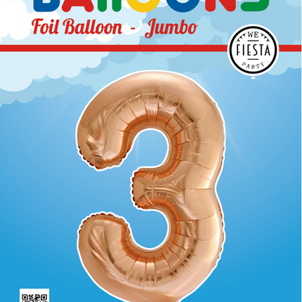 Folienballon Figur 3 Rose Gold XL 86cm leer