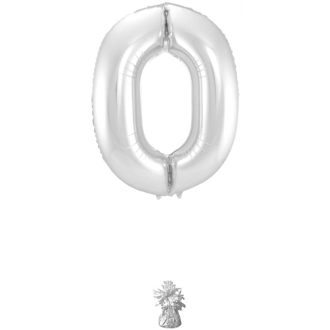 Folienballon Figur 0 Silber Metallic XL 86cm leer