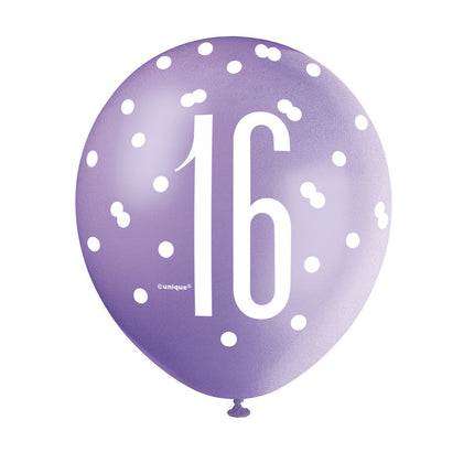 Ballons 16 Jahre Dots 30cm 6Stk