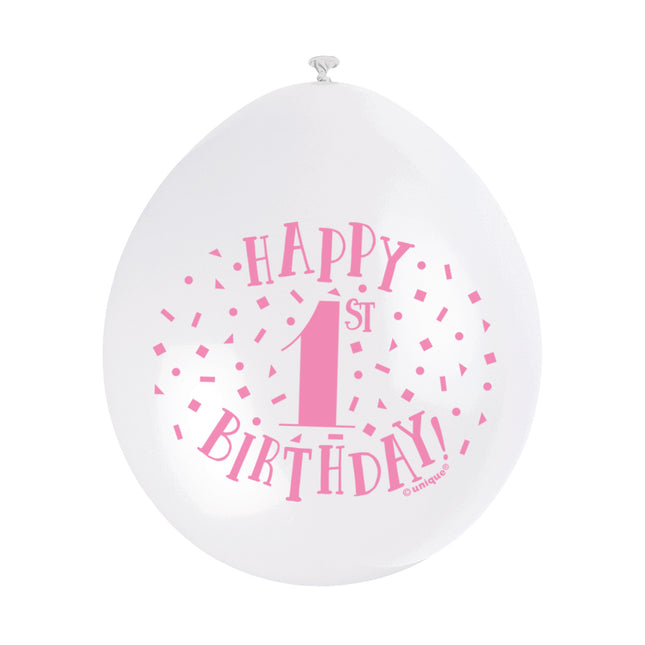 Ballons 1 Jahr Happy Birthday Rosa 28cm 10Stk