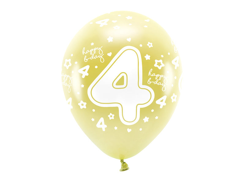 Luftballons 4 Jahre Gold 33cm 6Stück