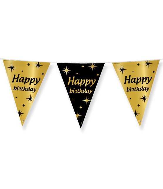 Flagline Happy Birthday Gold Schwarz 10m