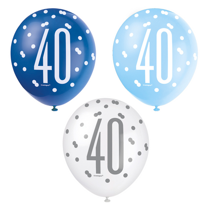 Ballons 40 Jahre Dots Blau 30cm 6Stk