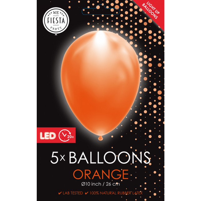 Orange Led Ballons 26cm 5Stück